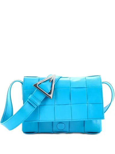 Pre-owned Bottega Veneta Cassette Maxi Intrecciato Leather Small Crossbody Bag In Blue
