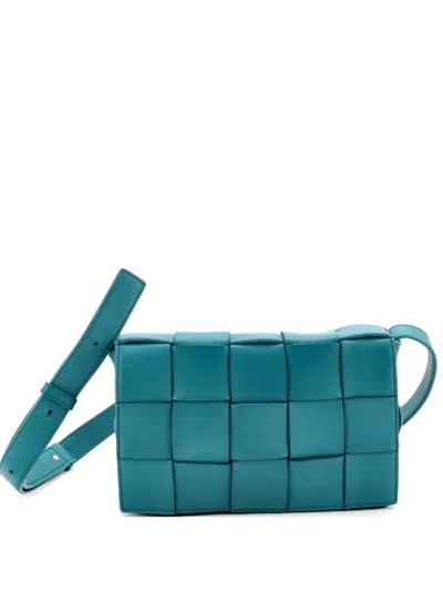 Pre-owned Bottega Veneta Cassette Maxi Intrecciato Leather Small Crossbody Bag In Blue