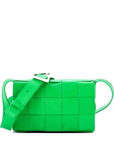 Pre-owned Bottega Veneta Cassette Maxi Intrecciato Leather Small Crossbody Bag In Green