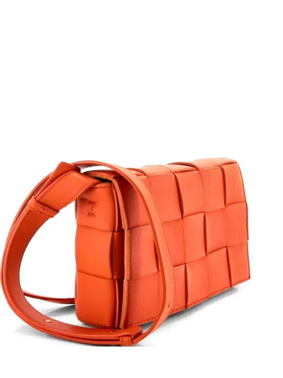Pre-owned Bottega Veneta Cassette Maxi Intrecciato Leather Small Crossbody Bag In Orange