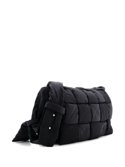 Pre-owned Bottega Veneta Cassette Maxi Intrecciato Nylon Large Crossbody Bag In Black