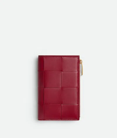 Bottega Veneta Cassette Medium Bi-fold Wallet In Dark Red / Bliss Washed