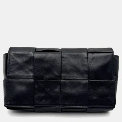 Pre-owned Bottega Veneta Cassette Mini Black Leather Shoulder Bag