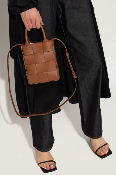 Bottega Veneta Mini Cassette Logo Shoulder Bag In Brown