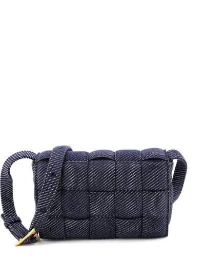 Pre-owned Bottega Veneta Cassette Padded Maxi Intrecciato Denim Crossbody Bag In Blue