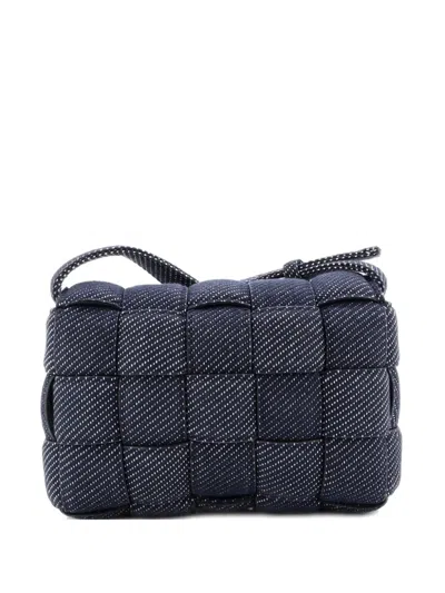 Pre-owned Bottega Veneta Cassette Padded Maxi Intrecciato Denim Crossbody Bag In Blue
