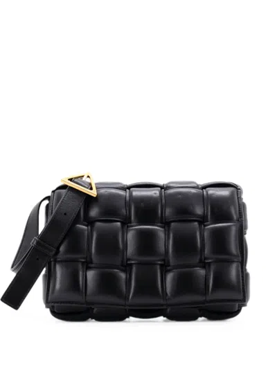 Pre-owned Bottega Veneta Cassette Padded Maxi Intrecciato Leather Crossbody Bag In Black