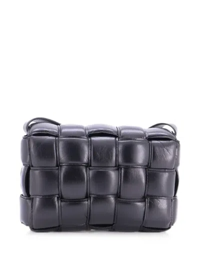 Pre-owned Bottega Veneta Cassette Padded Maxi Intrecciato Leather Crossbody Bag In Black