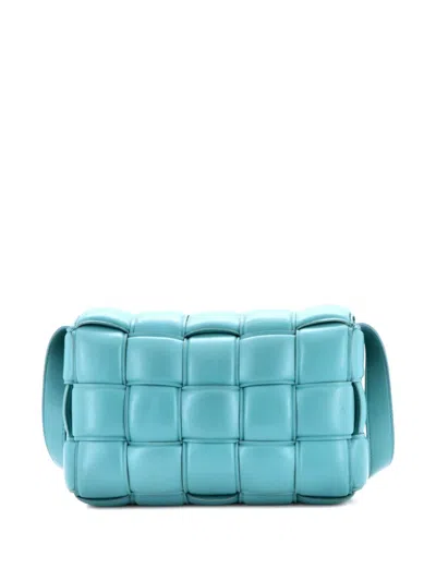 Pre-owned Bottega Veneta Cassette Padded Maxi Intrecciato Leather Small Crossbody Bag In Blue