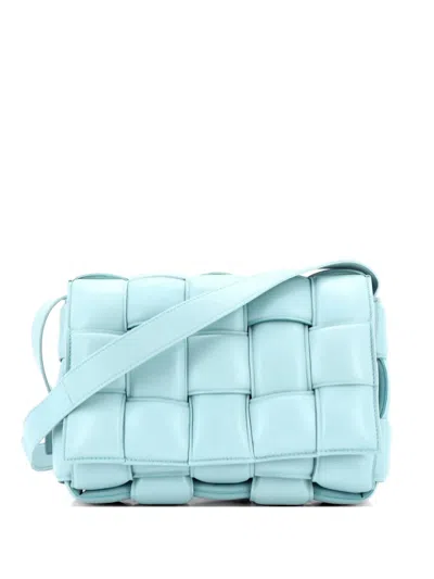 Pre-owned Bottega Veneta Cassette Padded Maxi Intrecciato Leather Small Crossbody Bag In Blue