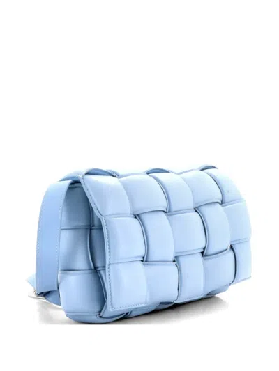 Pre-owned Bottega Veneta Cassette Padded Maxi Intrecciato Leather Small Crossbody Bag In Blue