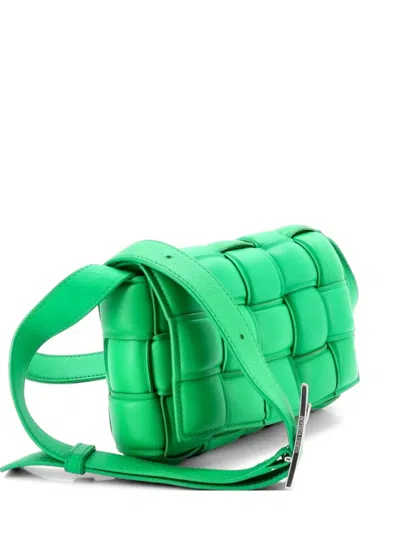 Pre-owned Bottega Veneta Cassette Padded Maxi Intrecciato Leather Small Crossbody Bag In Green