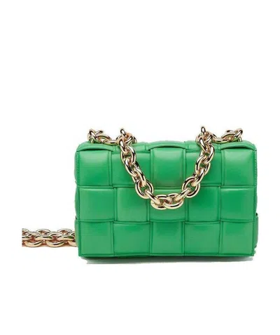 Bottega Veneta Green The Chain Cassette Leather Shoulder Bag In Parakeet Gold