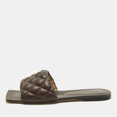 Pre-owned Bottega Veneta Cassette Padded Size 40 Brown Leather Flat Slide