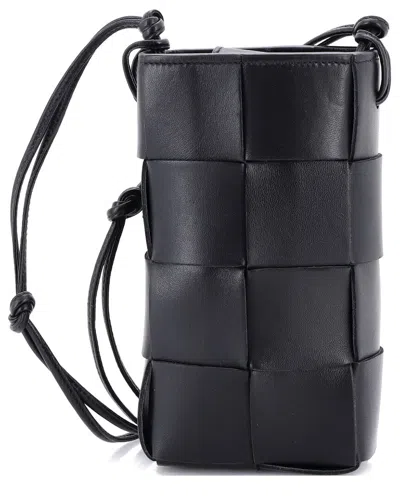 Bottega Veneta Cassette Phone Holder Crossbody Bag Maxi Intrecciato Leather (authentic Pre-loved) In Black