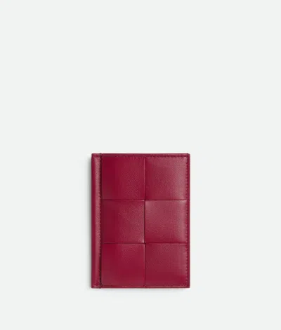 Bottega Veneta Cassette Slim Flap Card Case In Dark Red / Bliss Washed