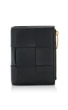 Bottega Veneta Cassette Small Bi-fold Intreccio Leather Wallet In Black