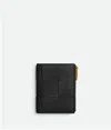 Bottega Veneta Cassette Small Bi-fold Intreccio Leather Wallet In Black