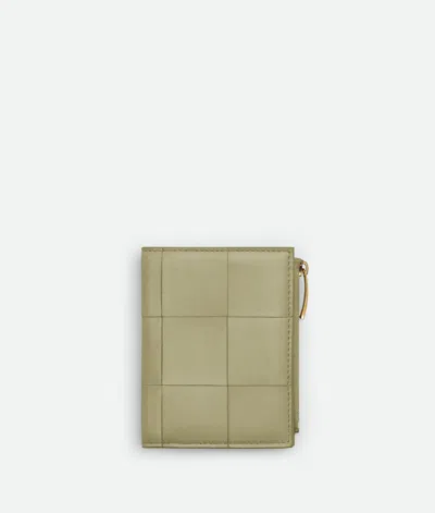 Bottega Veneta Small Cassette Bi-fold Zip Wallet In Green