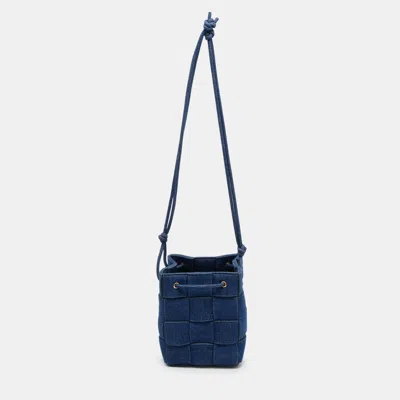 Pre-owned Bottega Veneta Cassette Small Blue Denim Bucket Bag