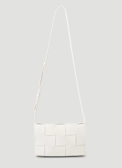 Bottega Veneta Cassette Small Intrecciato Leather Shoulder Bag In White