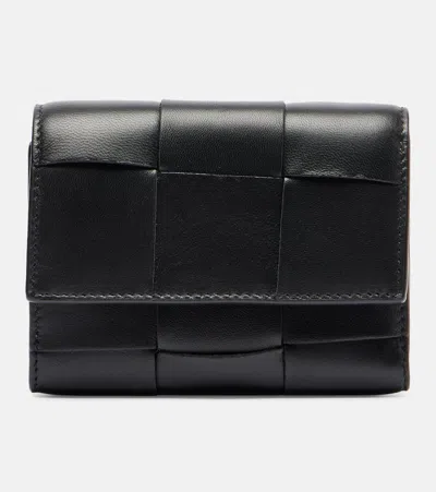 Bottega Veneta Cassette Small Intreccio Leather Wallet In Black