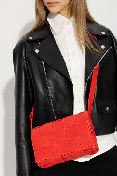 Bottega Veneta Cassette Small Leather Shoulder Bag In Red