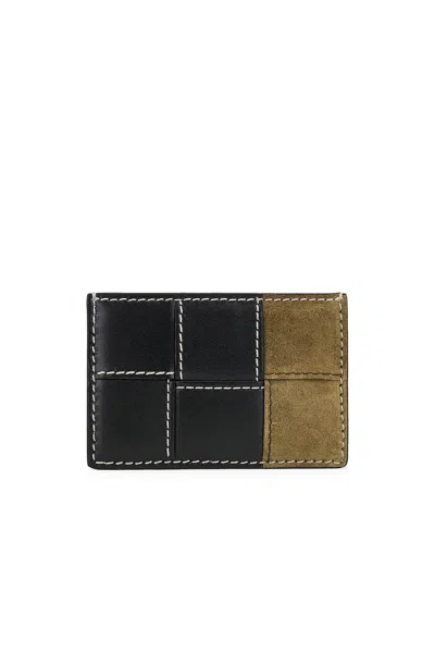 Bottega Veneta Cassette Stitch Suede Credit Card Case In Must & Black