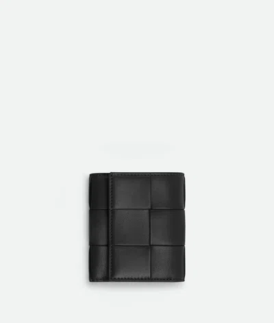 Bottega Veneta Cassette Tri-fold Zip Wallet In Black