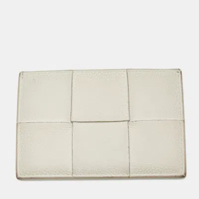 Pre-owned Bottega Veneta Cassette White Intrecciato Leather Card Holder