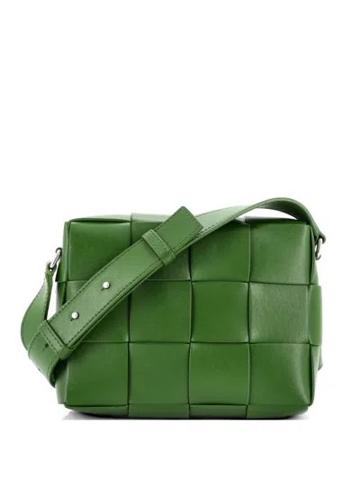 Pre-owned Bottega Veneta Cassette Zip Camera Maxi Intrecciato Leather Crossbody Bag In Green