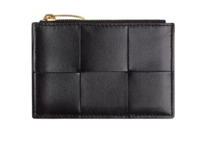 Bottega Veneta Cassette Intrecciato Leather Cardholder In Black
