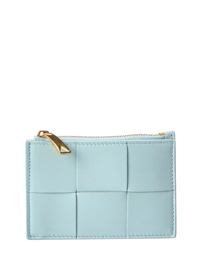 Bottega Veneta Cassette Zippered Intreccio Leather Card Case In Blue