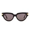 Bottega Veneta Cat Eye Sunglasses In Shiny Black & Grey
