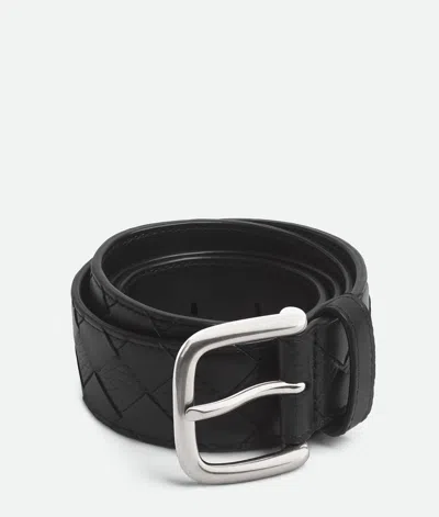 Bottega Veneta Taurillon Black Silver Leather Belt