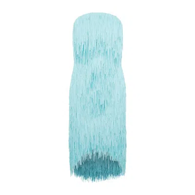 BOTTEGA VENETA BOTTEGA VENETA CELADON FRINGED MIDI DRESS