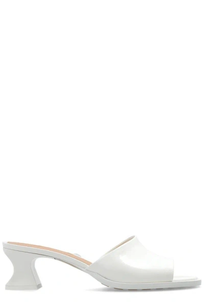 Bottega Veneta Womens White Cha Cha Patent-leather Heeled Mules