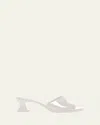 Bottega Veneta Womens White Cha Cha Patent-leather Heeled Mules In White
