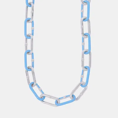 Pre-owned Bottega Veneta Chain Choker Necklace Light Blue Sv925 Light Blueenamel