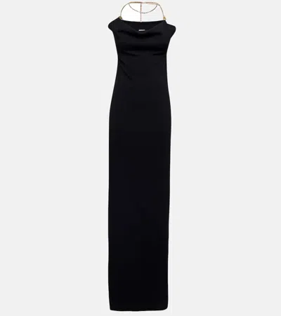 Bottega Veneta Chain-detail Knitted Maxi Dress In Black