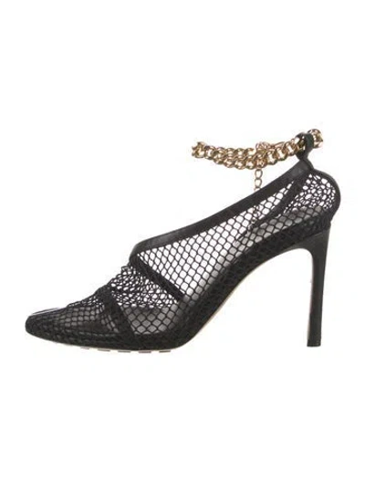 Pre-owned Bottega Veneta Chain-link Accent Mesh Pumps In Black