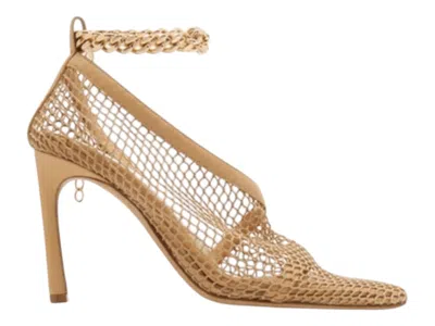 Pre-owned Bottega Veneta Chaintrimmed Mesh Sandals (women's) Sneakers In Beige/gold