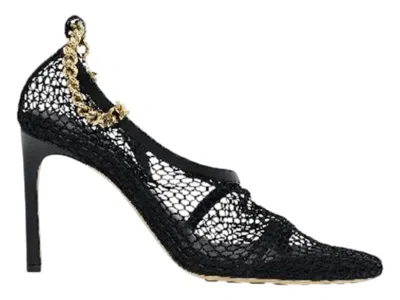 Pre-owned Bottega Veneta Chaintrimmed Mesh Sandals (women's) Sneakers In Black/gold