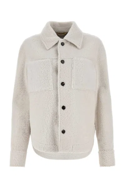 Bottega Veneta Chalk Shearling Oversize Shirt In Gray
