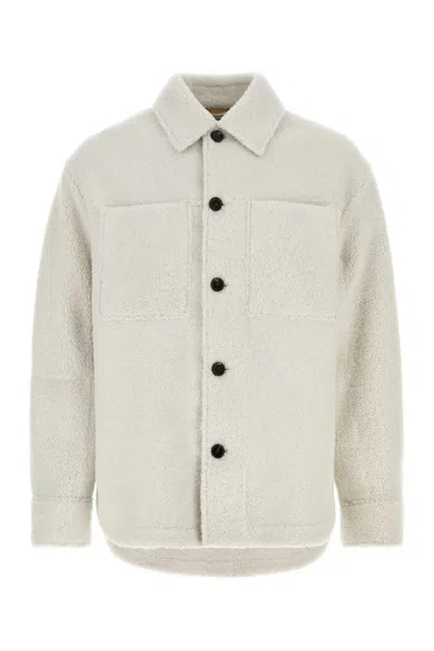 Bottega Veneta Chalk Shearling Oversize Shirt In Neutral