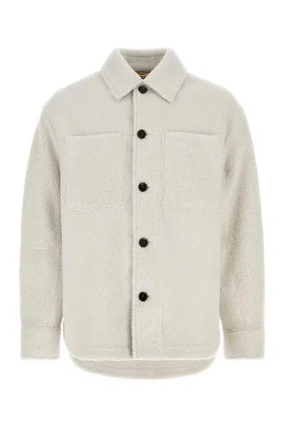 Bottega Veneta Chalk Shearling Oversize Shirt In White