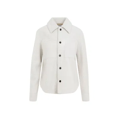 Bottega Veneta Chalk Shearling Oversize Shirt In White