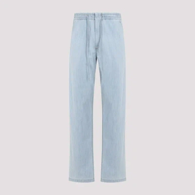 Bottega Veneta Light Bleach Cotton Chambray Pants In Blue