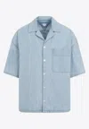 Bottega Veneta Light Blue Dropped Shoulder Shirt In Blue
