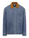 Bottega Veneta Men Blue Jacket With Suede Collar And Logo Patch In Denim Man In Blue